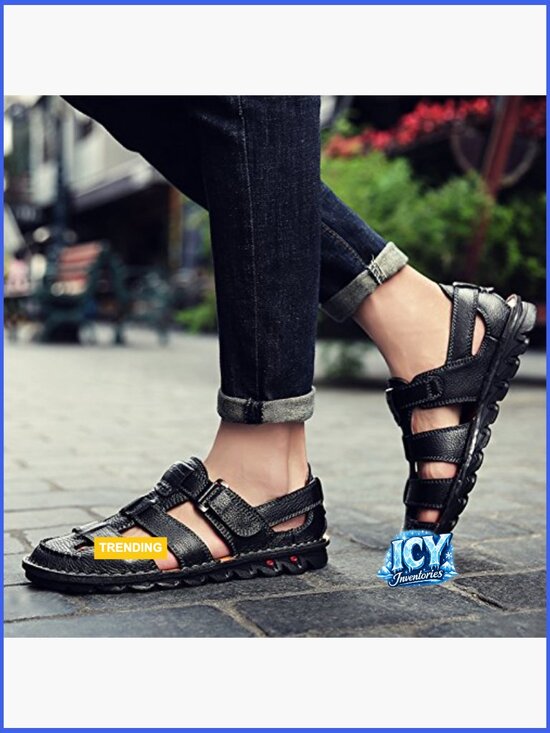 Men\'s Leather Fisherman Sandals - Closed Toe Adjustable Straps Non-Slip Outdoor main image 5
